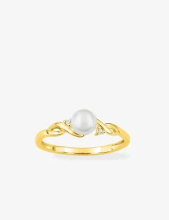 Bague fantaisie plaqué or, oxydes de zirconium et perle 5 mm SO OR