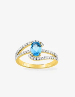 Bague fantaisie plaqué or, rhodium et oxyde de zirconium bleu SO OR