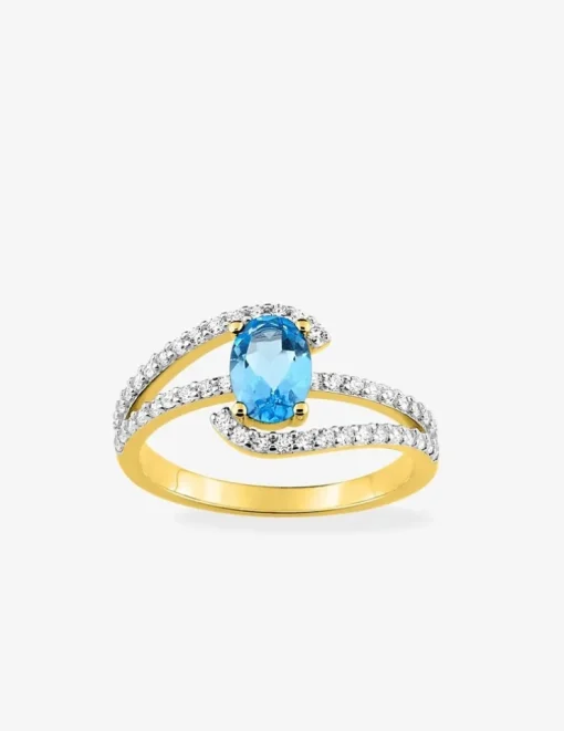 Bague fantaisie plaqué or, rhodium et oxyde de zirconium bleu SO OR