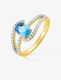 Bague fantaisie plaqué or, rhodium et oxyde de zirconium bleu SO OR