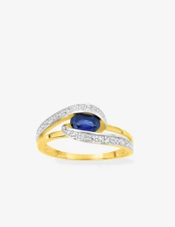 Bague fantaisie plaqué or, rhodium et oxyde de zirconium bleu foncé SO OR