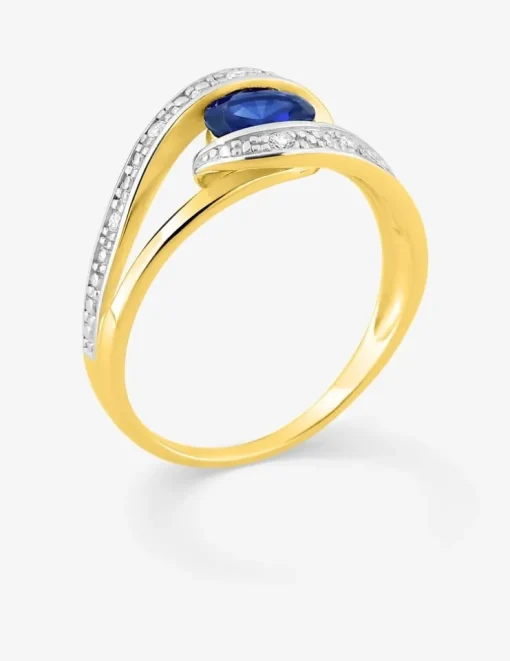 Bague fantaisie plaqué or, rhodium et oxyde de zirconium bleu foncé SO OR