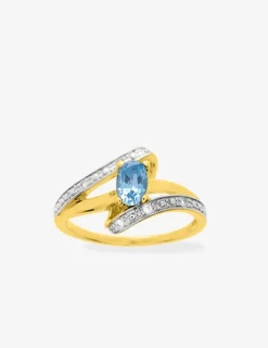 Bague fantaisie plaqué or, rhodium et oxyde de zirconium bleu clair SO OR