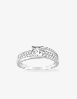 Bague fantaisie solitaire accompagné or blanc 750 ‰ et pavage d'oxydes de zirconium SO OR