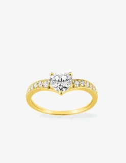 Bague fantaisie solitaire accompagné or jaune 375 ‰ oxyde de zirconium SO OR