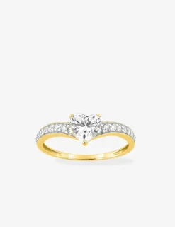 Bague fantaisie solitaire accompagné or jaune 750 ‰ avec pavage d'oxydes de zirconium et rhodium SO OR