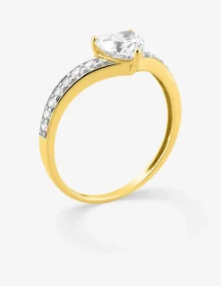 Bague fantaisie solitaire accompagné or jaune 750 ‰ avec pavage d'oxydes de zirconium et rhodium SO OR