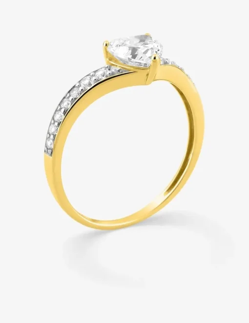 Bague fantaisie solitaire accompagné or jaune 750 ‰ avec pavage d'oxydes de zirconium et rhodium SO OR