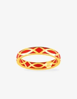 Bague fine Confidence Or jaune 375‰ et laque corail SO OR