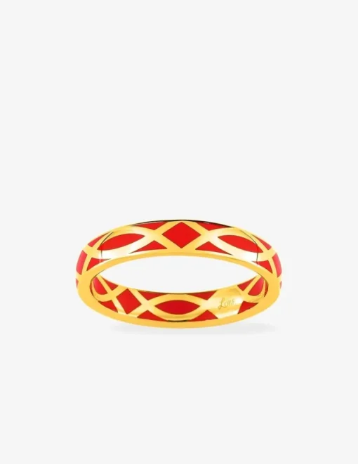 Bague fine Confidence Or jaune 375‰ et laque corail SO OR