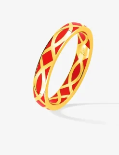Bague fine Confidence Or jaune 375‰ et laque corail SO OR