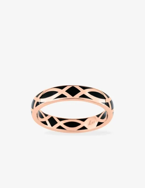 Bague fine Confidence Or rose 375‰ et laque noir de Jais SO OR