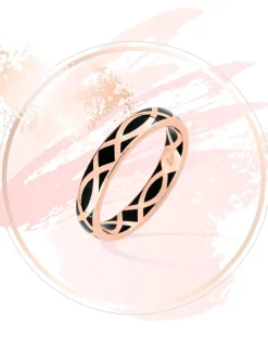 Bague fine Confidence Or rose 375‰ et laque noir de Jais SO OR