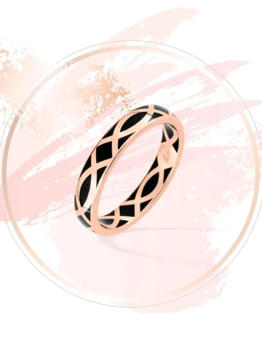 Bague fine Confidence Or rose 375‰ et laque noir de Jais SO OR