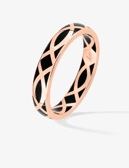 Bague fine Confidence Or rose 375‰ et laque noir de Jais SO OR