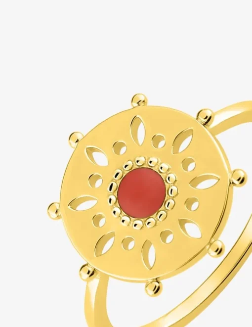 Bague gouvernail en plaqué or laqué rouge SO OR