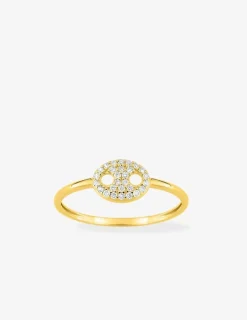 Bague grain de café horizontal or 375 ‰ jaune avec oxydes de zirconium SO OR