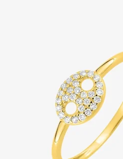 Bague grain de café horizontal or 375 ‰ jaune avec oxydes de zirconium SO OR