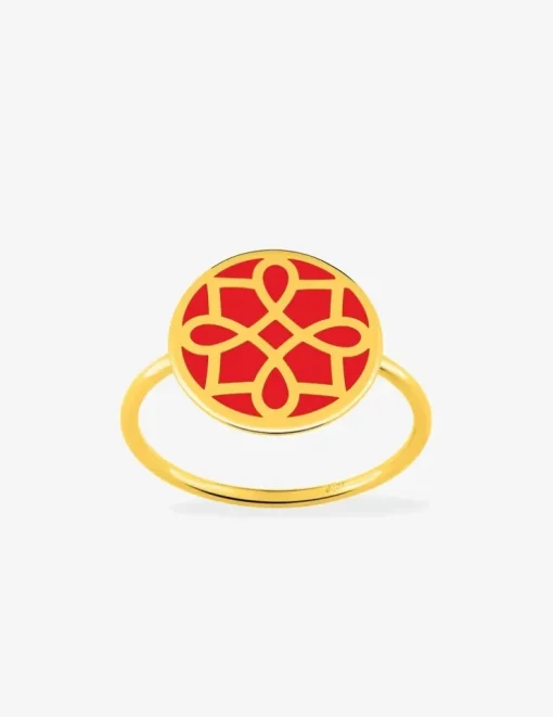 Bague Harmonie Or jaune 375‰ et jeton laque corail SO OR