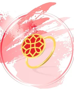 Bague Harmonie Or jaune 375‰ et jeton laque corail SO OR