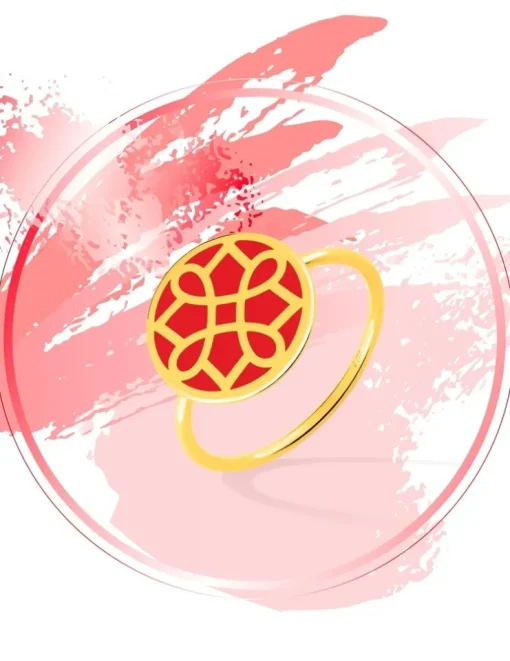 Bague Harmonie Or jaune 375‰ et jeton laque corail SO OR