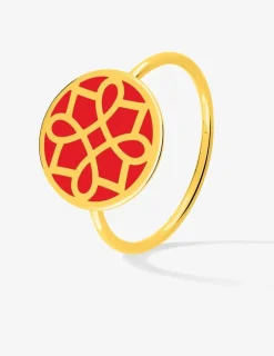 Bague Harmonie Or jaune 375‰ et jeton laque corail SO OR
