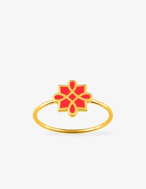 Bague Harmonie Or jaune 375‰ et laque corail SO OR