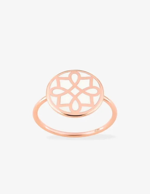 Bague Harmonie Or rose 375‰ et jeton laque ivoire SO OR