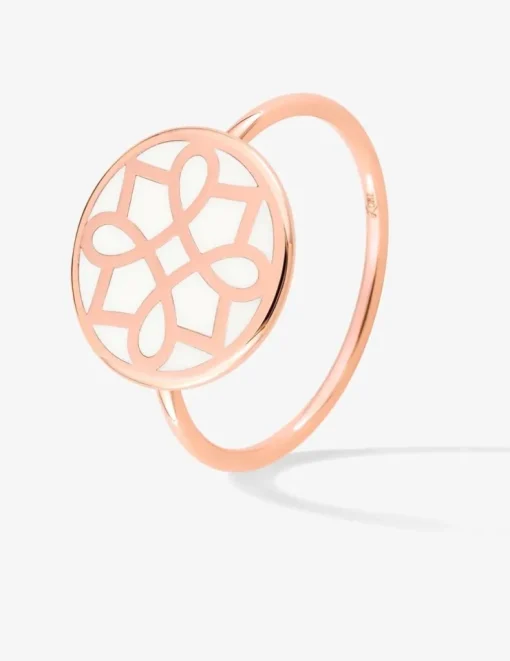 Bague Harmonie Or rose 375‰ et jeton laque ivoire SO OR