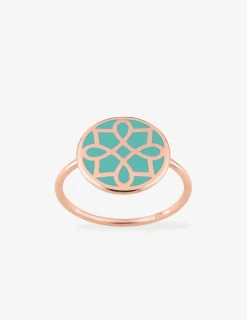 Bague Harmonie Or rose 375‰ et jeton laque verte aqua SO OR