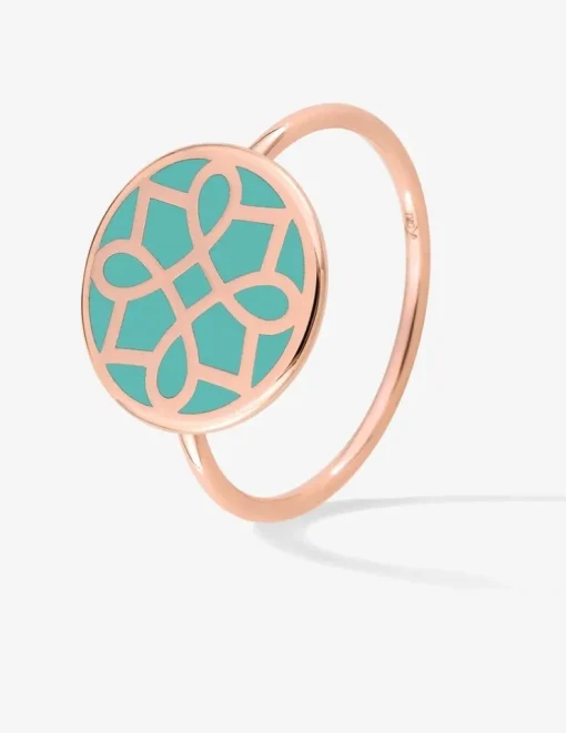 Bague Harmonie Or rose 375‰ et jeton laque verte aqua SO OR