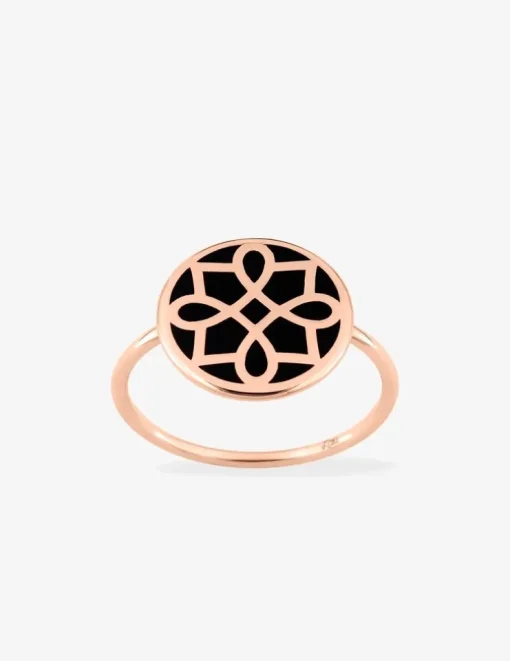 Bague Harmonie Or rose 375‰ et jeton laque noir de Jais SO OR
