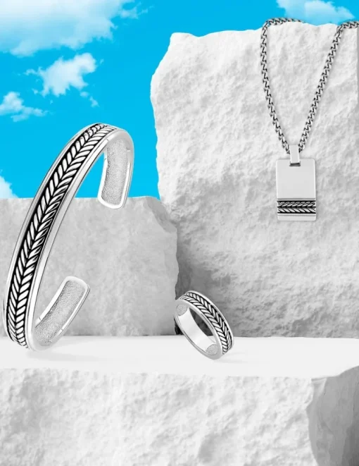 Bague homme en argent 925 ‰ rhodié et motif épis SO OR