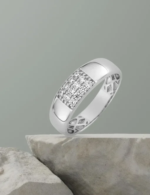 Bague jonc or blanc 375‰ et oxyde de zirconium SO OR