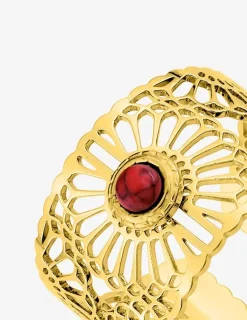 Bague large acier doré et rubis synthétique SO OR