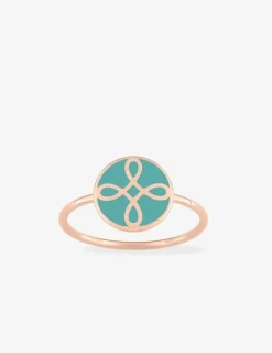 Bague Lorever Or rose 375‰ et motif jeton laque verte aqua SO OR