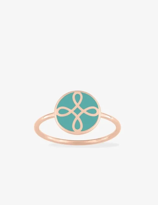 Bague Lorever Or rose 375‰ et motif jeton laque verte aqua SO OR
