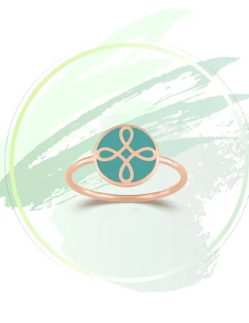 Bague Lorever Or rose 375‰ et motif jeton laque verte aqua SO OR