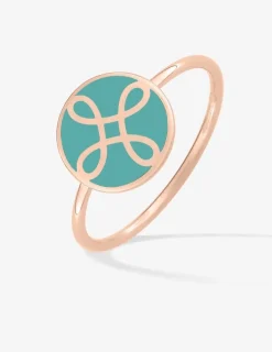 Bague Lorever Or rose 375‰ et motif jeton laque verte aqua SO OR