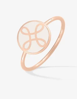 Bague Lorever Or rose 375‰ et motif jeton laque ivoire SO OR