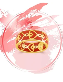 Bague Lucky Or jaune 375‰ et laque corail SO OR