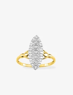 Bague marquise or 750 ‰ jaune et rhodium avec oxydes de zirconium SO OR