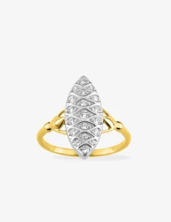 Bague marquise or jaune 750‰, oxydes de zirconium, rhodium SO OR