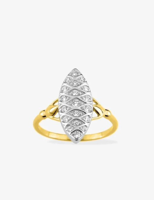 Bague marquise or jaune 750‰, oxydes de zirconium, rhodium SO OR