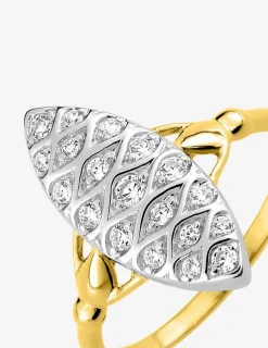 Bague marquise or jaune 750‰, oxydes de zirconium, rhodium SO OR