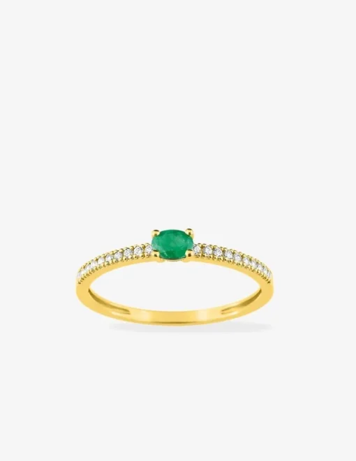 Bague émeraude en or jaune 375 ‰ et oxydes de zirconium SO OR