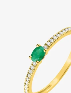 Bague émeraude en or jaune 375 ‰ et oxydes de zirconium SO OR