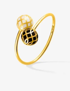 Bague Mélodie Or jaune 375‰ laque ivoire et noir de Jais SO OR