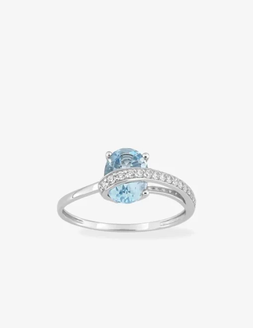 Bague mono fil or blanc 375‰, topaze, oxyde de zirconium SO OR
