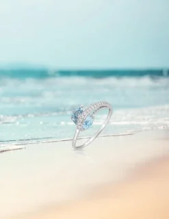Bague mono fil or blanc 375‰, topaze, oxyde de zirconium SO OR